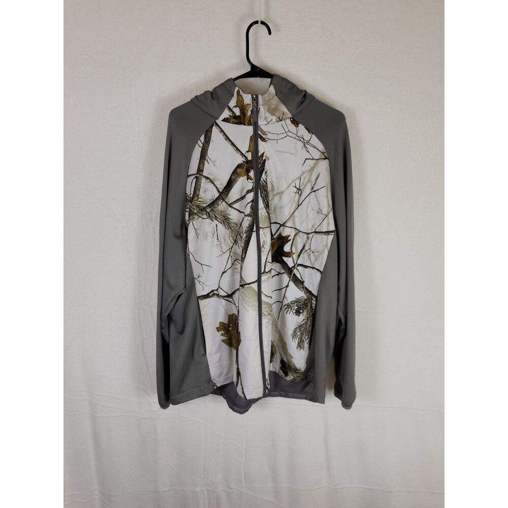 REALTREE North Crest White Snow Camo full zip jacket with grey hood and sleeves.